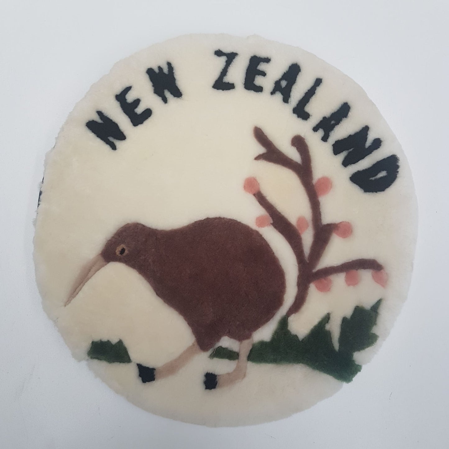 Auskin Sheepskin Cushion NZ Kiwi with Tree