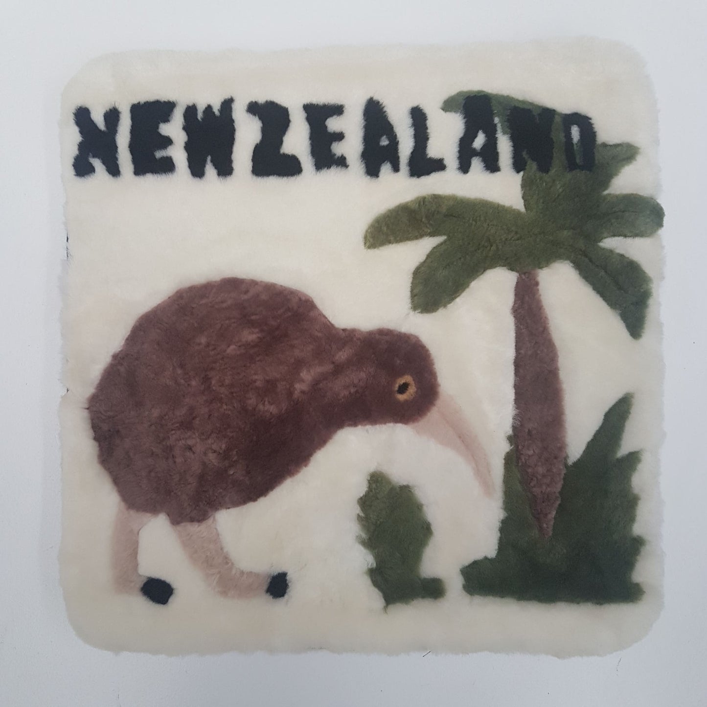 Auskin Sheepskin Cushion NZ Kiwi with Tree