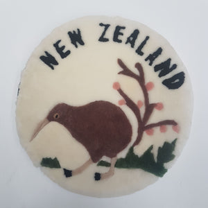 Auskin Sheepskin Cushion NZ Kiwi with Tree