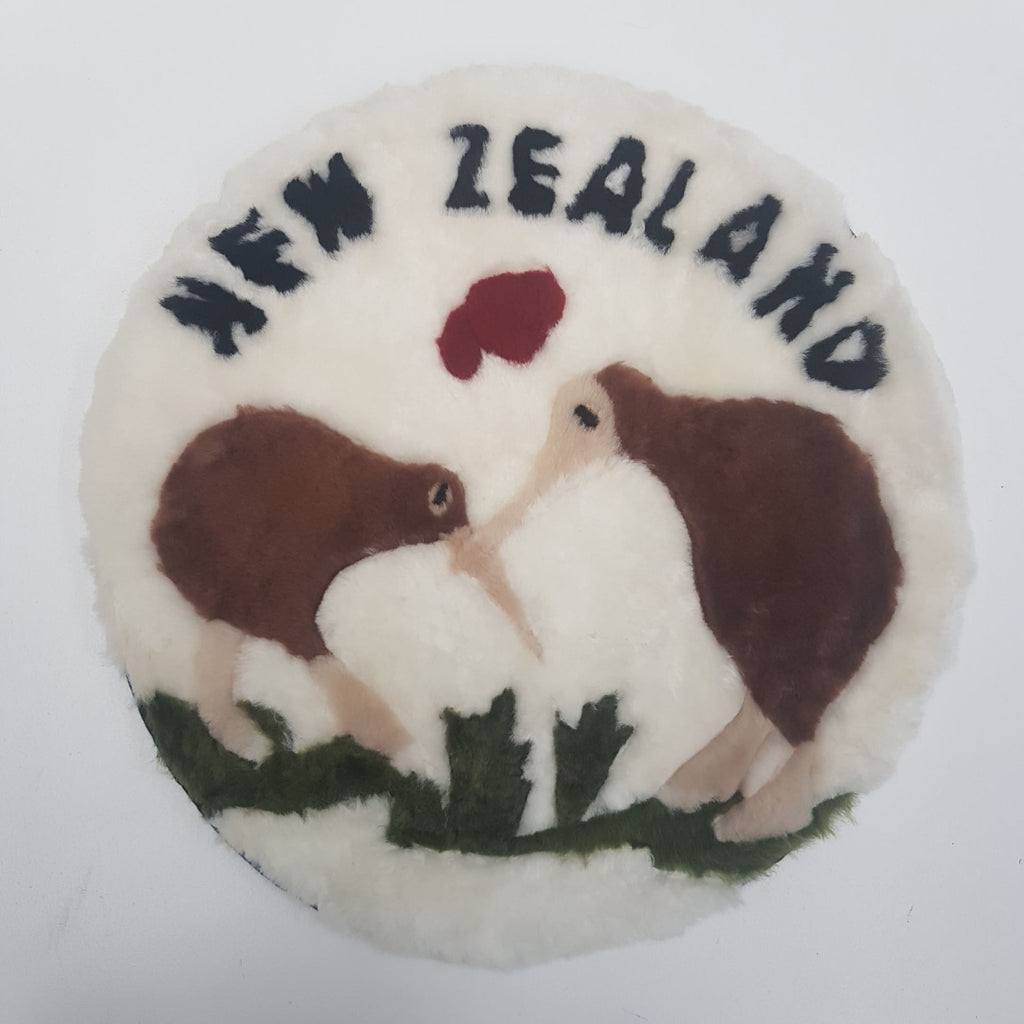 Auskin Sheepskin Cushion NZ Kiwi with Love